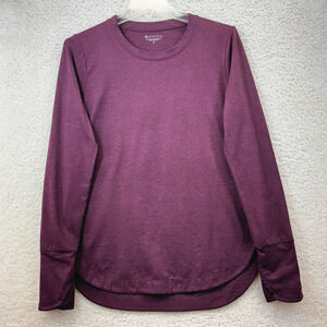Athleta Womens Activewear Top Small Purple Long Sleeve Thumb Hole Round Neck Gym